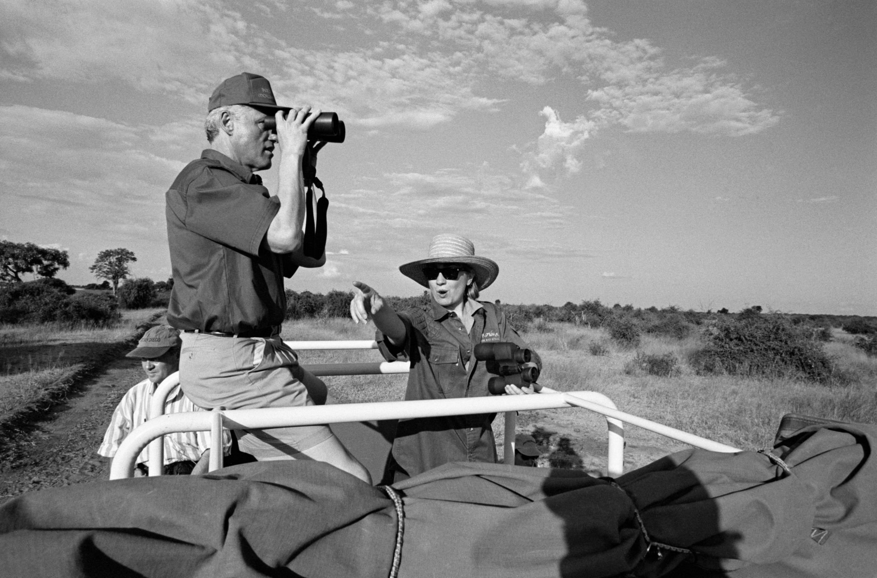 Bill and Hillary Clinton on safari in 1998.